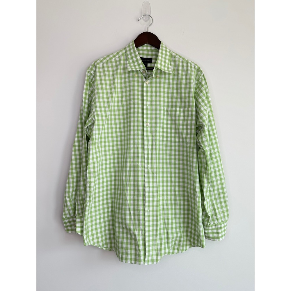 Scott Barber Gingham Check Button Down Preppy Men Size L Green Office Business